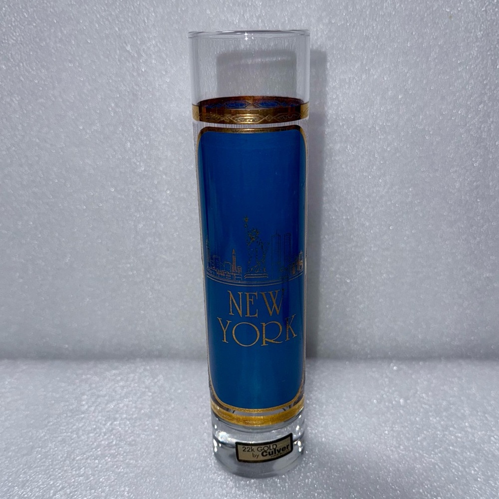 Vintage collectible mid-century barware piece featuring real 22-karat gold NYC